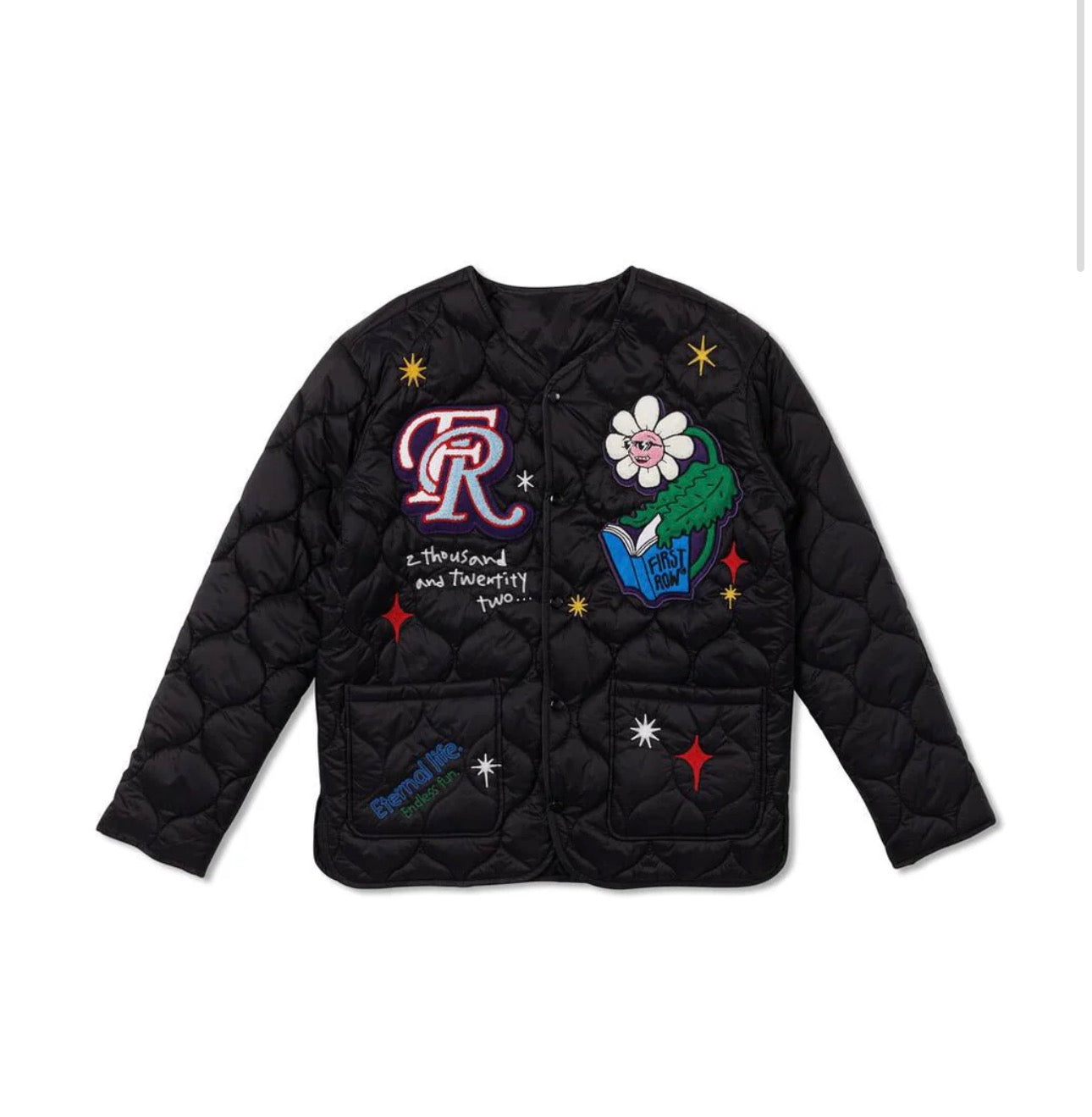 First Row Denim Jacket in Black with Sunshine Quilted Interior