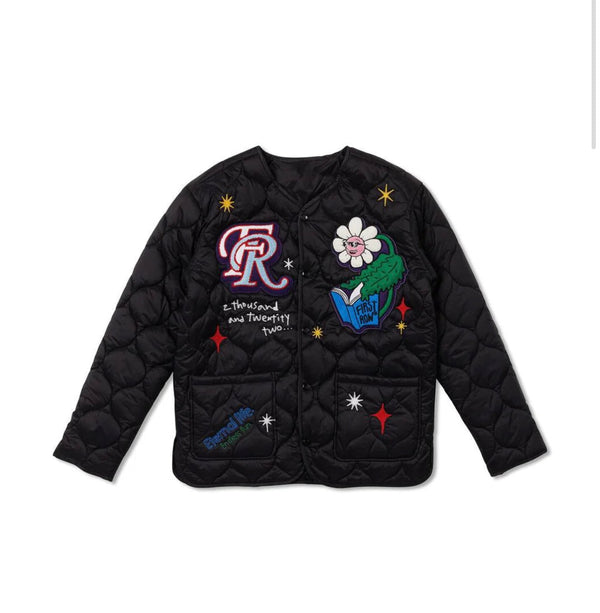 First Row Denim Jacket in Black with Sunshine Quilted Interior