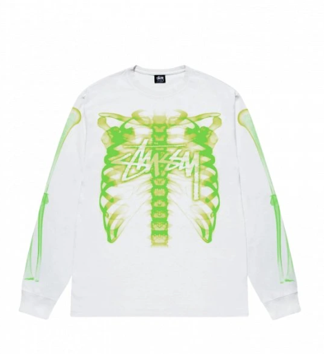 Stussy Rib Cage Long Sleeve white tee