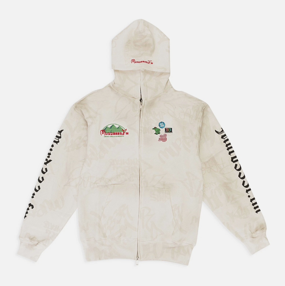 Murd333r.fm Disn333y Zip Up Hooded White Sweatshirt