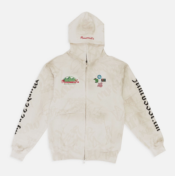 Murd333r.fm Disn333y Zip Up Hooded White Sweatshirt