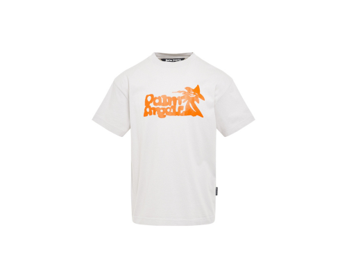 Palm Angels Short Sleeve "Sketchy" T-shirt Light Grey/ Orange